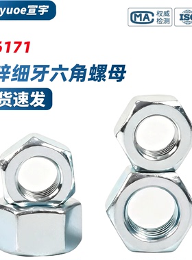 8.8级镀锌细牙六角螺母GB6171高强度蓝白锌幼牙细扣螺丝帽M8-M64
