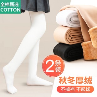 小女孩 秋冬季 全棉母婴纯棉女童舞蹈袜冬季 加绒加厚儿童白色打底裤