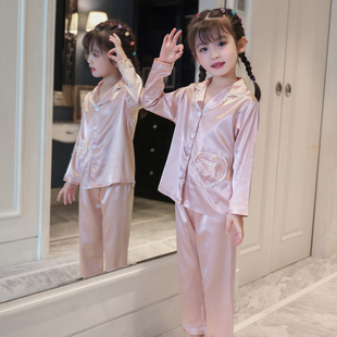 全棉母婴纯棉儿童睡衣女童春秋季长袖冰丝家居服中大童女孩