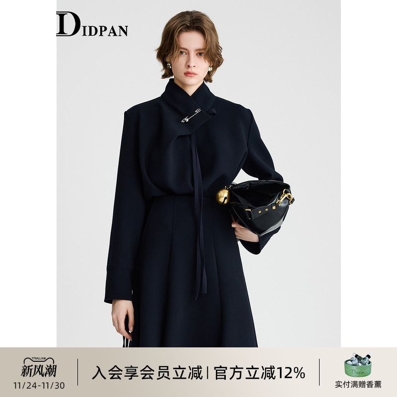 IDPAN复古灯笼袖飘带上衣冬季新款时髦小众设计感长袖上衣女