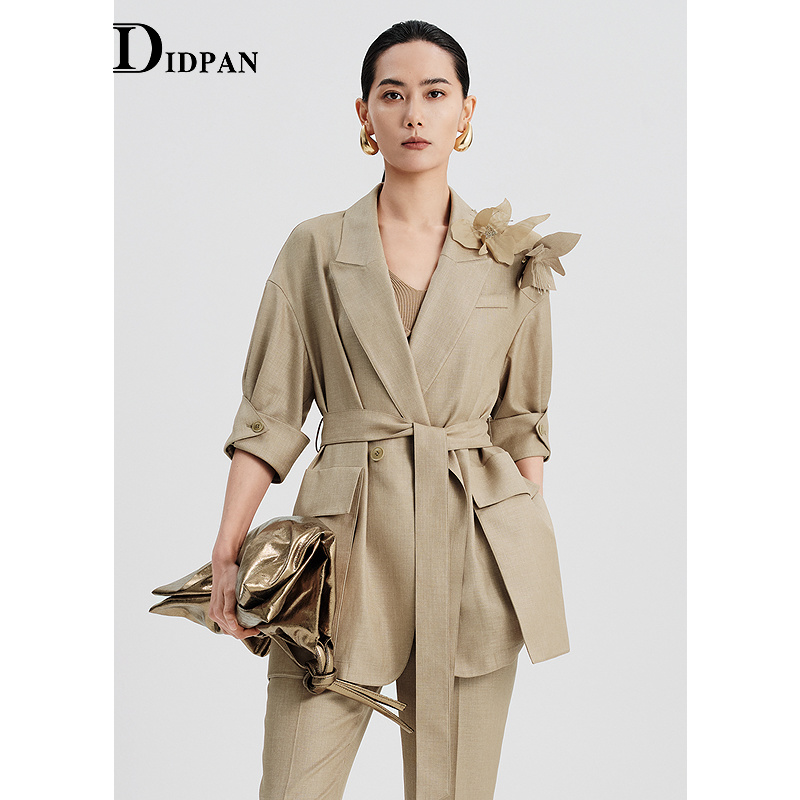 IDPAN中袖西装外套女2025夏季新款商务精致复古落肩廓形西装