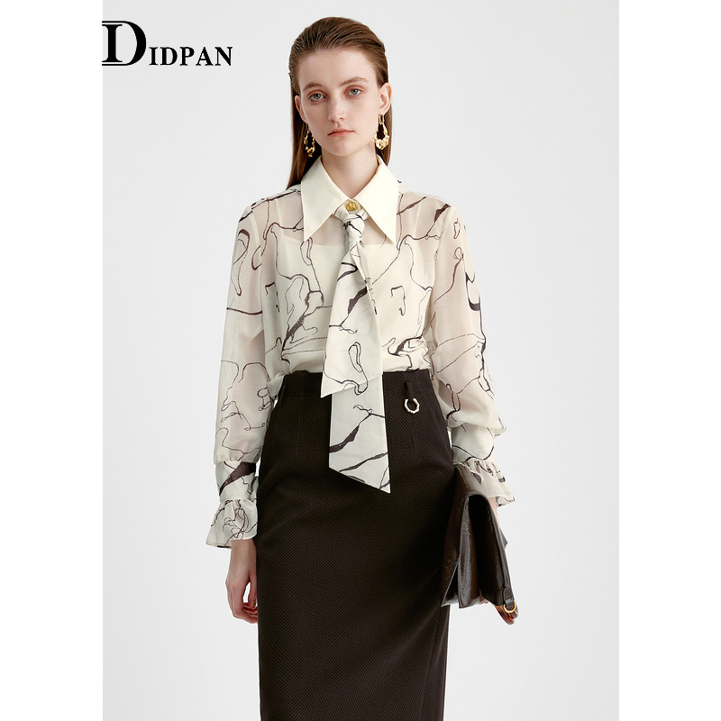 IDPAN印花衬衫秋季新款时尚通勤时髦小众设计感衬衣长袖上衣