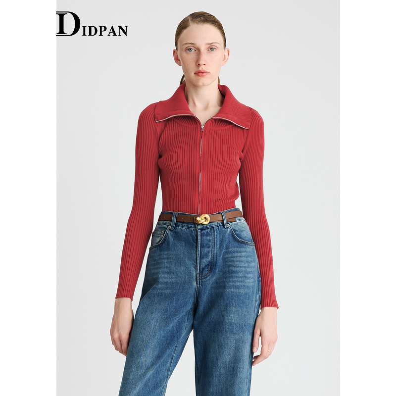 IDPAN肌理感针织衫时尚通勤高级感修身显瘦多巴胺针织开衫外套女