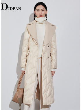 IDPAN商场同款高端奢华大牌羽绒毛织撞料保暖冬季新款长羽绒服女