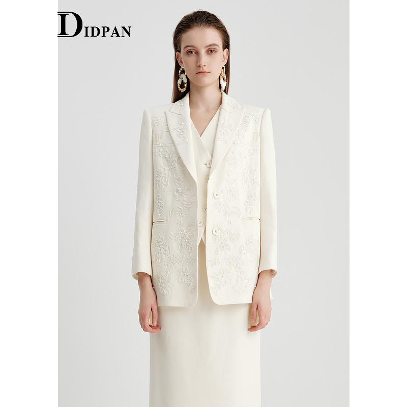 IDPAN女装极简西装外套秋季新款干练通勤高品质羊毛时尚刺绣西服