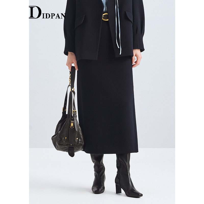 IDPAN通勤简约毛呢半身裙遮胯显瘦高腰西装裙羊毛裙子25冬季新款