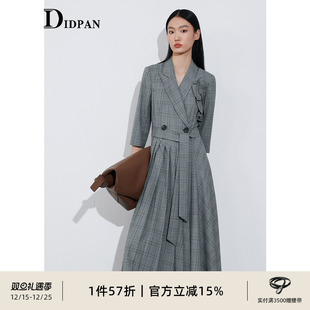 西装 通勤新款 领小众设计高级感褶皱连衣裙裙子长裙 时尚 IDPAN女装