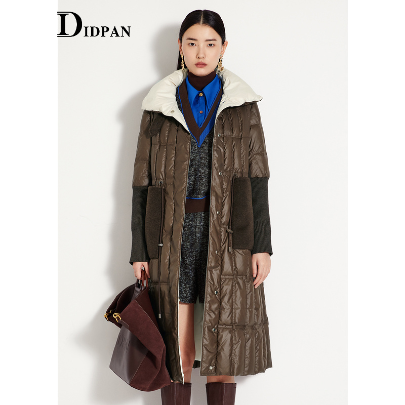 IDPAN女装冬季新款时尚有型简约大气咖色高档长款品牌羽绒服
