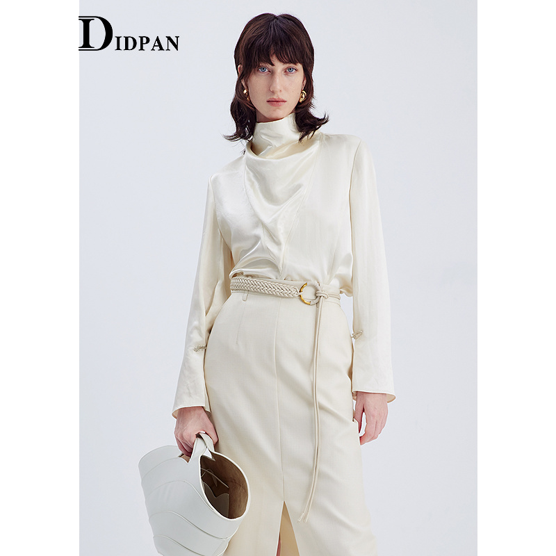 IDPAN淡人荡领衬衫2025新款时尚百搭气质荡领高领慵懒风显瘦上衣