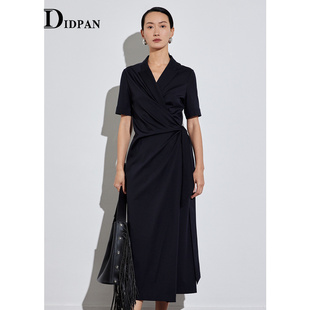 时尚 IDPAN女装 新款 收腰知性气质高端连衣裙女 2024夏季 通勤围裹式