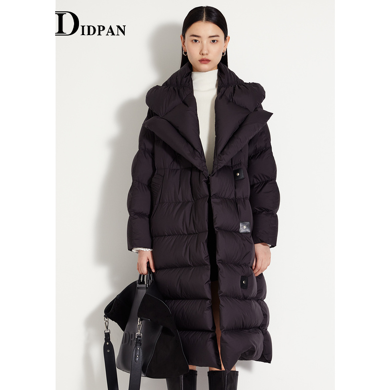 IDPAN鹅绒服冬季新款时尚百搭通勤黑色面包服白色长款羽绒服