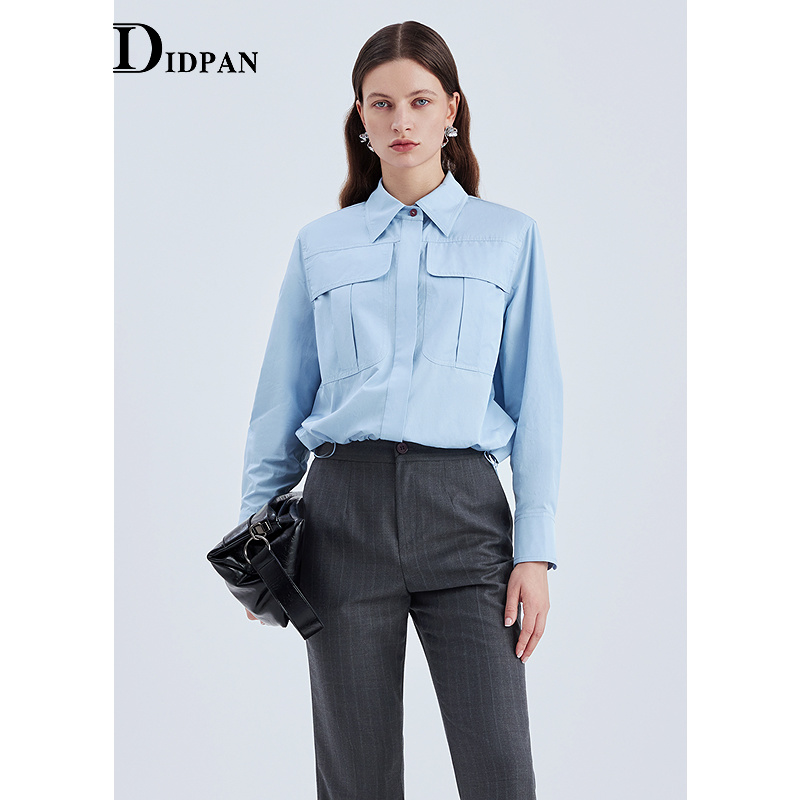 IDPAN长袖衬衫2025春季新款时尚通勤显瘦百搭设计感抽绳衬衣上衣