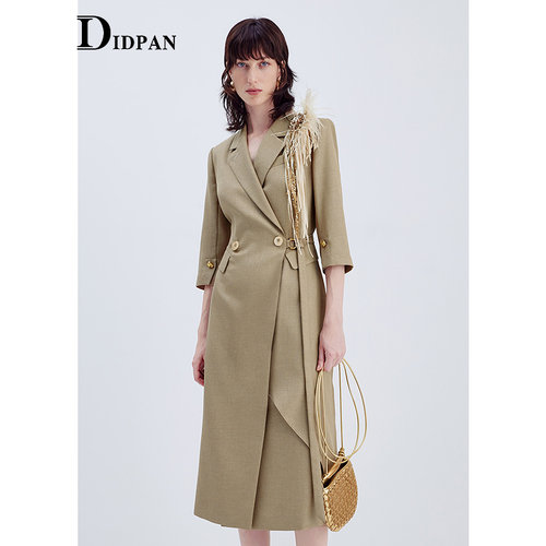 IDPAN品牌女装围裹式收腰秋季时尚通勤气质干练西装领长外套女