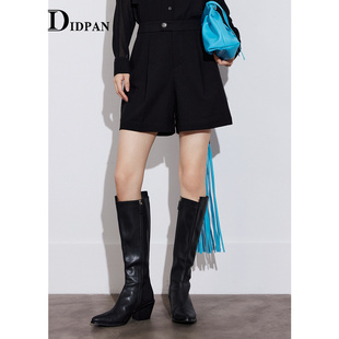 通勤百搭休闲干练帅气黑色直筒短裤 子时尚 裤 IDPAN女士新款