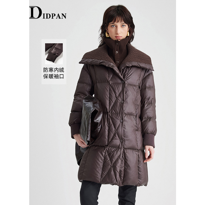 IDPAN中长款羽绒服冬季新款设计感内层针织拼接显瘦外套女