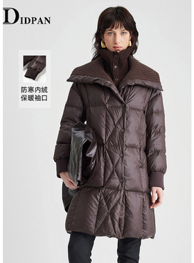 IDPAN中长款羽绒服冬季新款设计感内层针织拼接显瘦外套女
