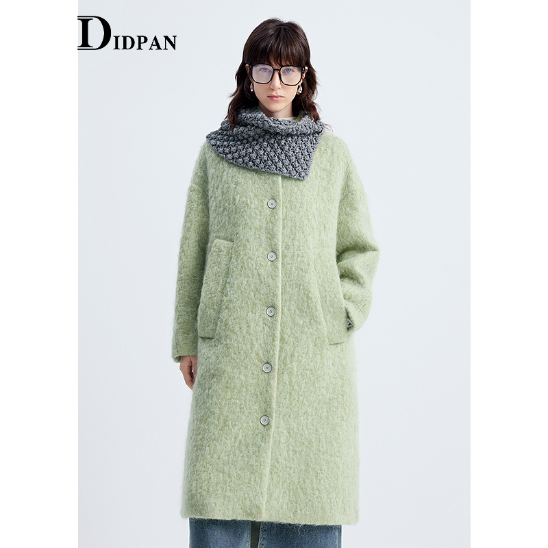 IDPAN从容智性绒感羊毛大衣格林系松弛感长款毛呢外套25冬新款