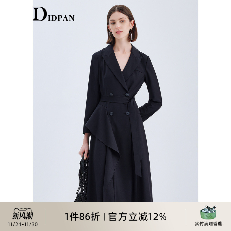IDPAN干练通勤西装翻领长外套
