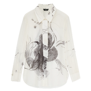 IDPAN女装新款淡人长袖衬衣翻领飘带设计设计印花衬衫女