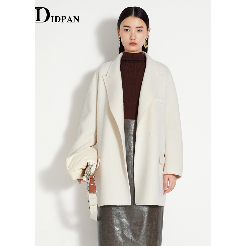 IDPAN女装毛呢外套冬季新款简约干练气质百搭双面呢羊毛大衣
