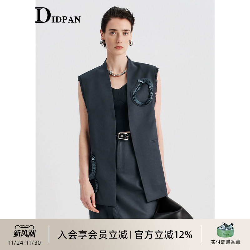 IDPAN无领西装马甲夏季新款气质百搭洋气时髦通勤精致马夹外穿女