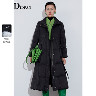 冬季 时尚 IDPAN女装 新款 羽绒服女 经典 格纹车缝过膝拉链高级感长款