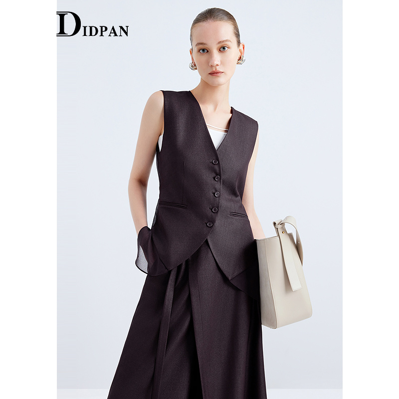 IDPAN西装马甲V领无袖拼接设计感职场通勤背心上衣2025秋季新款