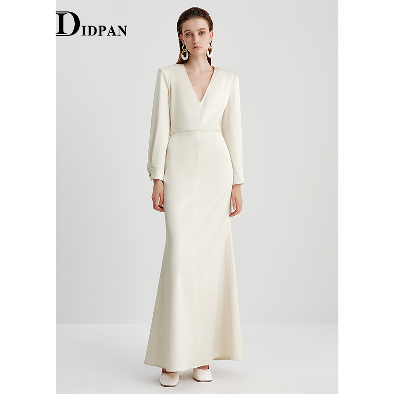 IDPAN晚礼服2025秋季新款宴会晚会高级感显瘦优雅气质v领连衣裙女