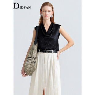 新款 26春季 上衣半裙通勤套装 IDPAN慵懒静奢气质醋酸缎荡领无袖