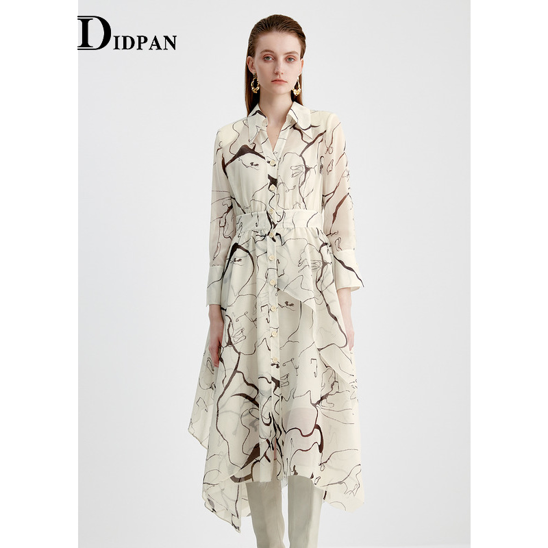 IDPAN肌理感连衣裙秋季新款设计感印花垂感精致不规则裙子女