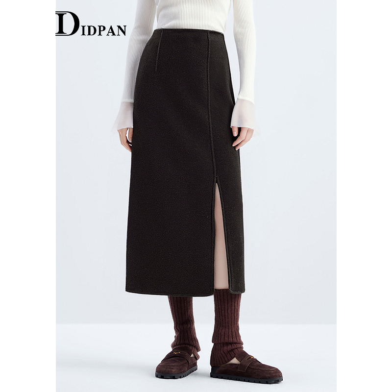 IDPAN高端精致羊毛半身裙长款气质通勤包臀直筒裙2025冬季新款