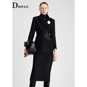 干练职场通勤百搭黑色西装 IDPAN时尚 新款 冬季 半裙两件套 套装