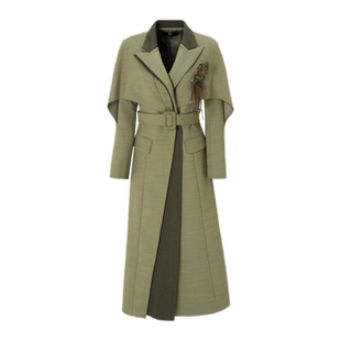 IDPAN职场干练女装冬季新款不对称下摆撞色设计长款大衣女