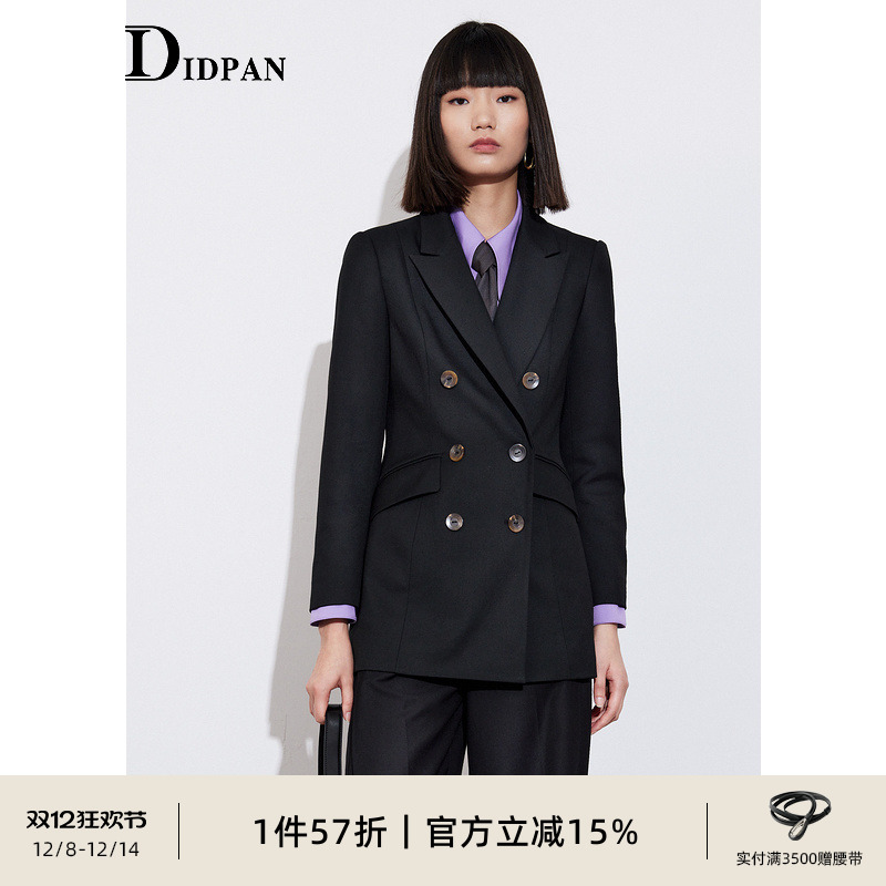 IDPAN春季职场黑色中长西装外套