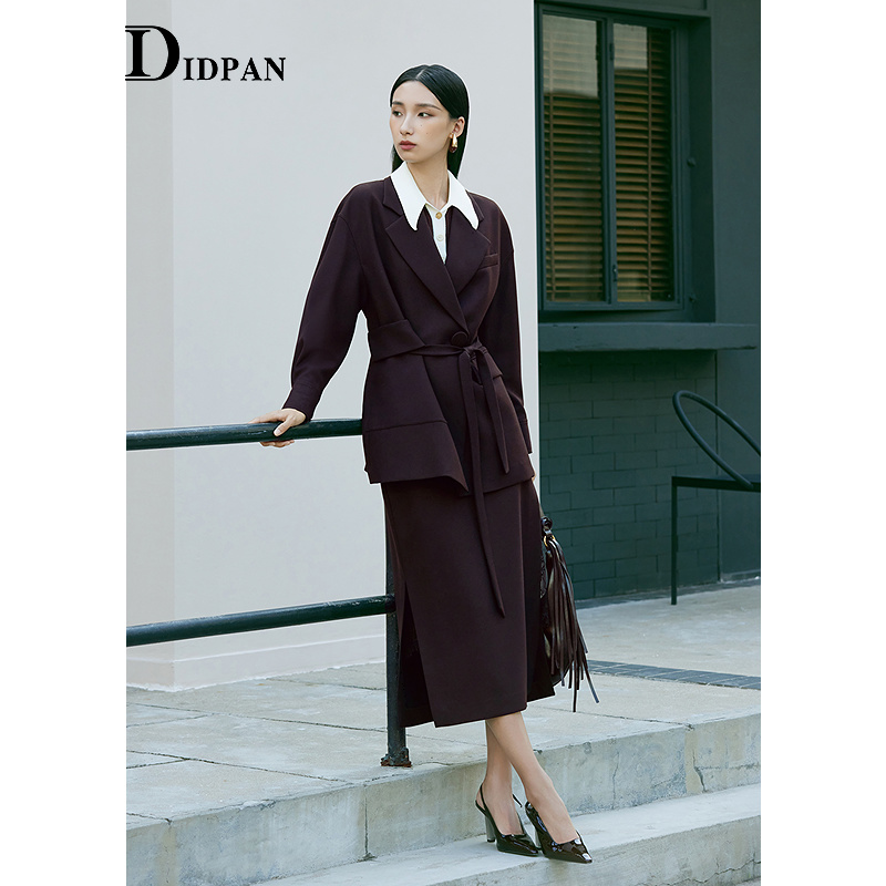 IDPAN半身裙2025季新款时尚干练精致通勤直筒显瘦气质羊毛长裙