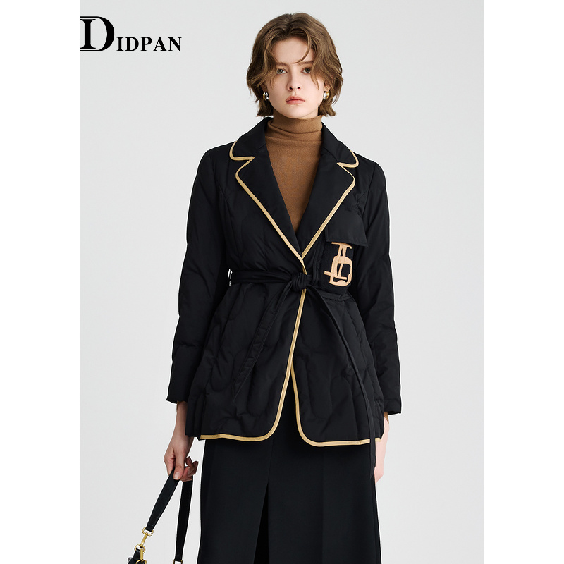 IDPAN女装冬季新款干练通勤收腰修身设计感小众西装领羽绒服