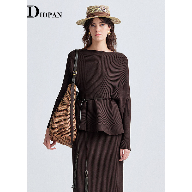 IDPAN淡人高知穿搭针织套装一字肩上衣轻熟通勤毛衫裙子25冬新款