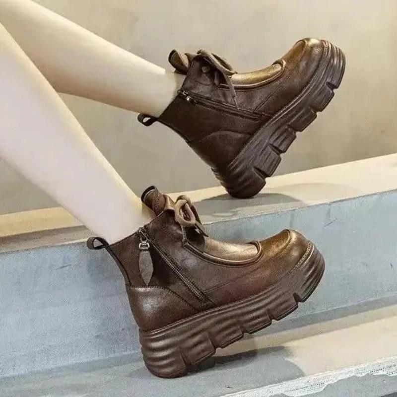 风姿百货商行英伦h风厚底马丁靴女冬保暖时尚休闲百搭棕色短靴女