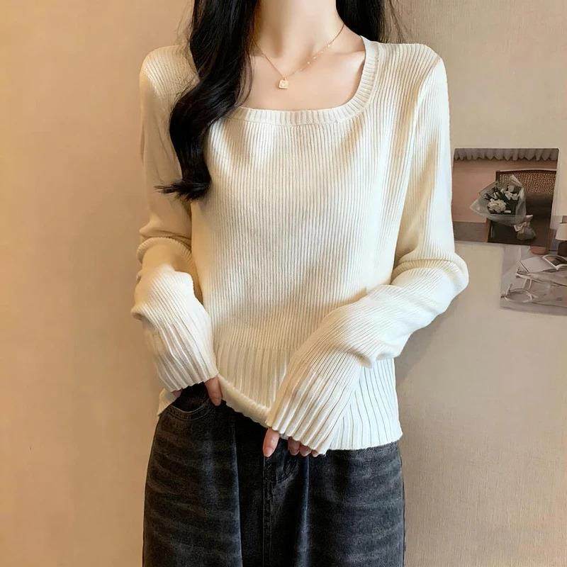 梦隆百货2025新款套头修身春秋l冬毛针织衫黑白纯色时尚打底毛衣