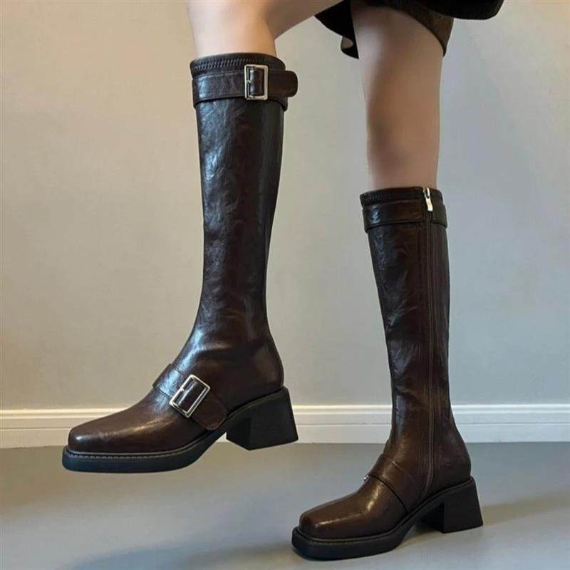 觅华轻奢女鞋企业店皮带扣橡胶软底长H筒靴细腿长靴女新骑士靴粗,女鞋,骑士靴,淘宝优惠券,粉丝福利购,淘宝优惠卷