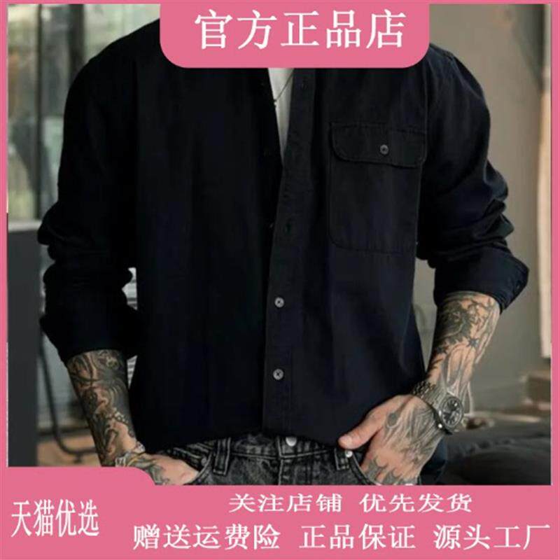 罗尼威欧货品质重磅纯棉简约口袋工装长袖男士衬衫百搭痞帅外套衫