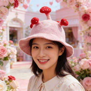 尼泊尔手工羊毛毡蘑菇帽 5朵立体蘑菇 拍照神奇显脸小多色可选