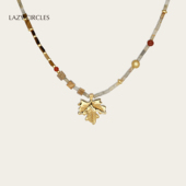 LAZY CIRCLES图画石枫叶项链女天然石手工串珠毛衣链轻奢小众设计