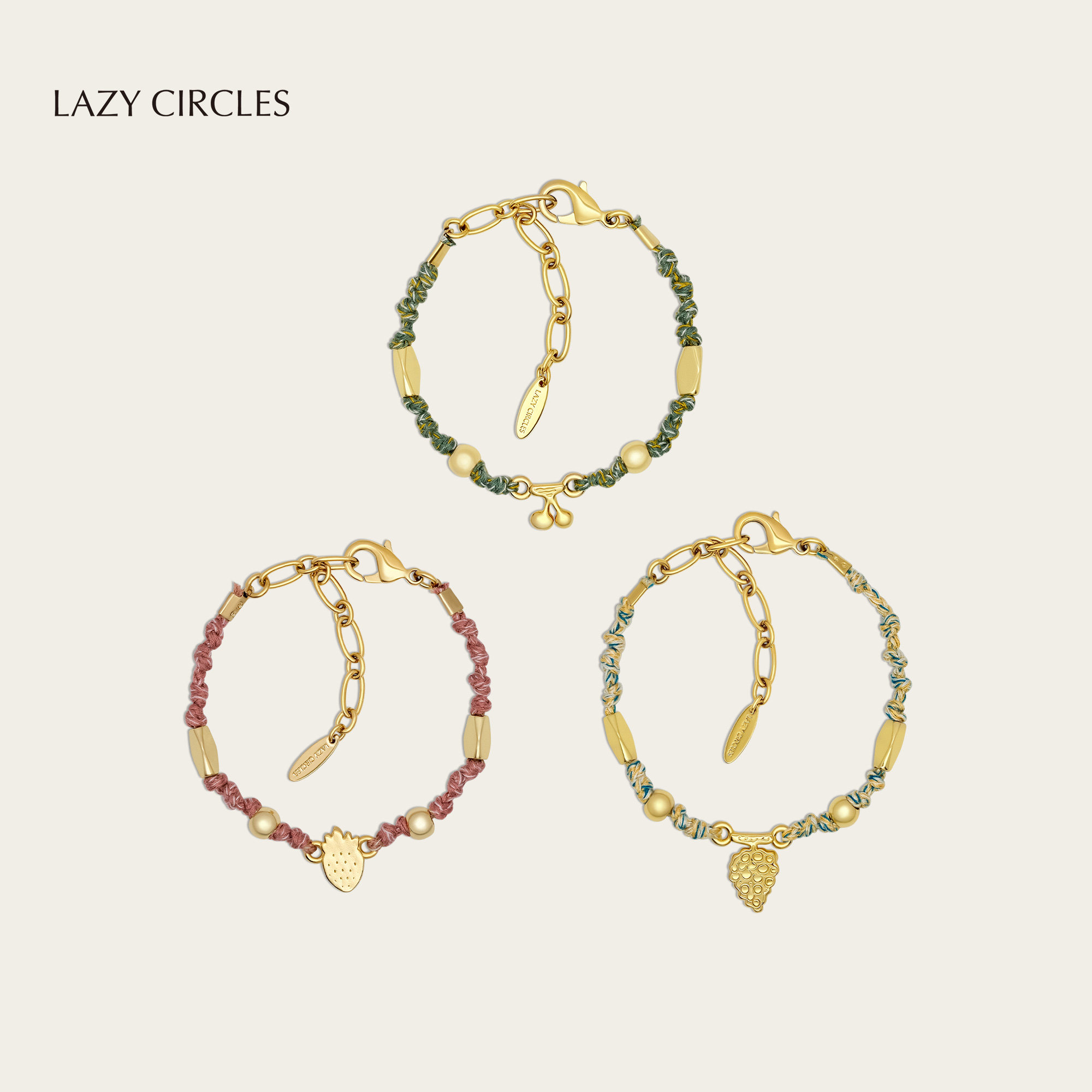 李一桐同款LAZY CIRCLES清新水果彩色编绳手链女多彩日常百搭首饰