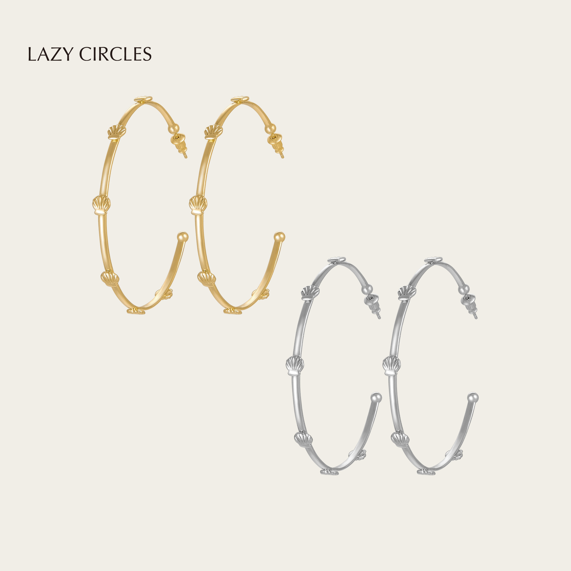 【董生活推荐】LAZY CIRCLES贝壳花大号耳圈基础星月耳环日常百搭