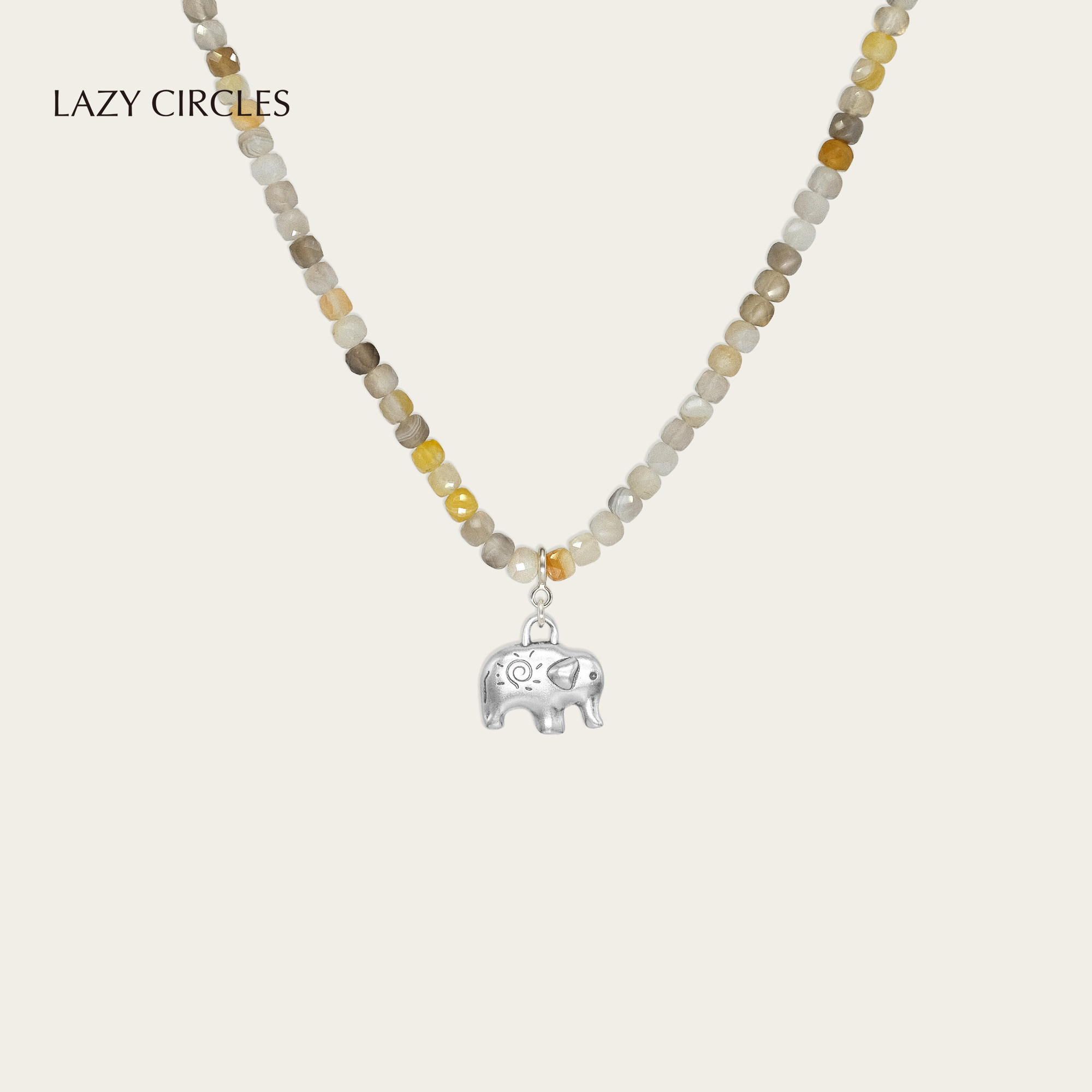 LAZY CIRCLES波斯玛瑙大象项链女天然石S925银吊坠可取下百搭礼物