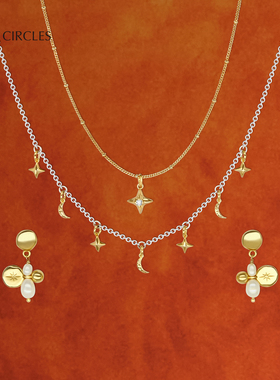 LAZY CIRCLES星月系列套组项链精致细款高级感锁骨链幸运星星耳环