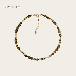 LAZY CIRCLES悠然假日虎眼石项链女简约高级感气质锁骨链毛衣链