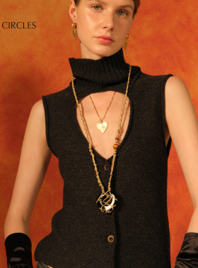 LAZY CIRCLES黑玛瑙爱心手工编织毛衣链