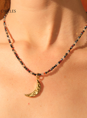 LAZY CIRCLES闪耀月亮项链女手工串珠锁骨链小众设计简约百搭款